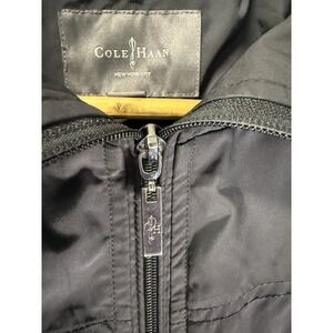 Cole Haan Zip Hooded Jacket Black Cinch Waist Women's Small EUC‎